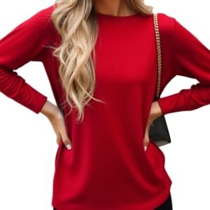 J. Jill M Red Perfect Pima Cotton Side-Button Tee In Pimento 3/4 Sleeves 126